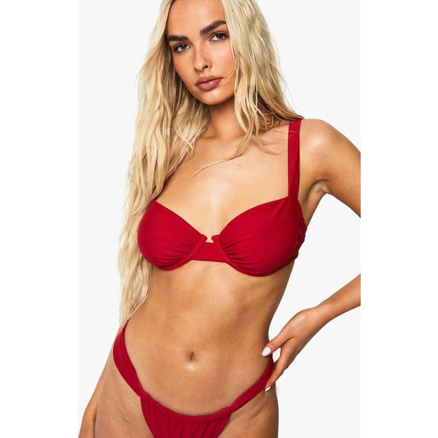 Womens Swimwear Essentials Fuller Bust Balcony Bikini Top - Red - 38DD