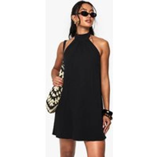boohoo Women's Cheesecloth Halterneck Mini Dress in Black | Size: 12