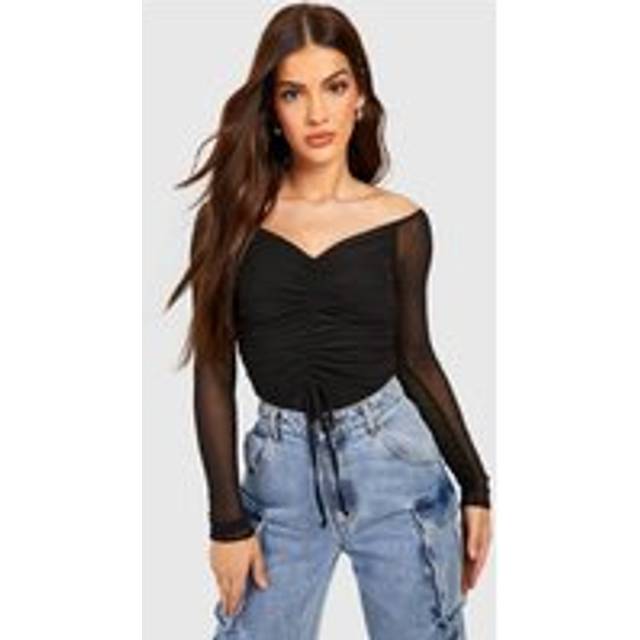 Womens Mesh Rouche Front Bodysuit - Black - 14, Black