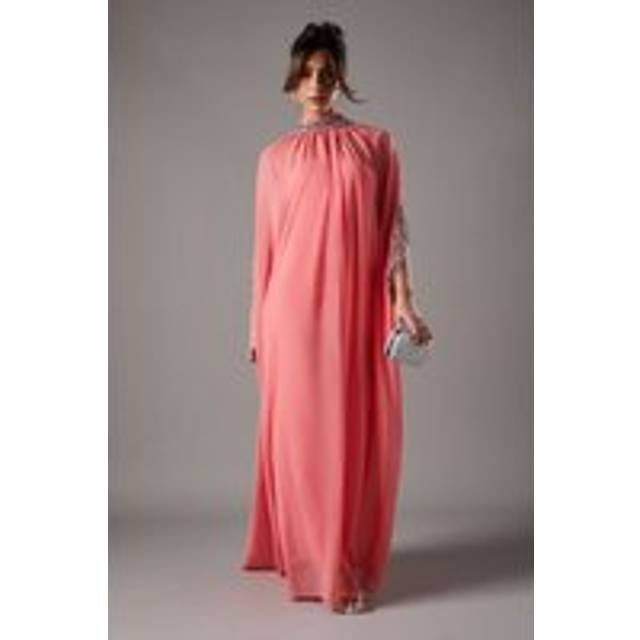 Chiffon Cape Style Sequin Maxi Dress - Pink - 18