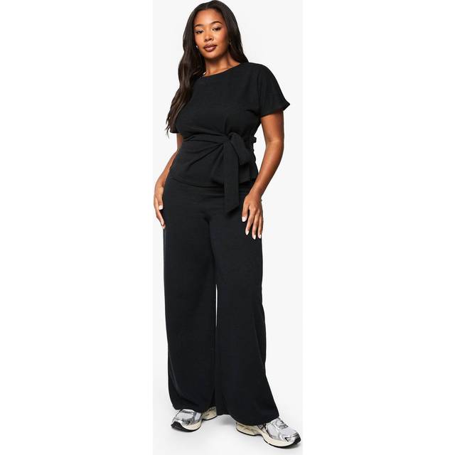 Womens PLUS KNITTED WIDE LEG TROUSERS - Black - 28