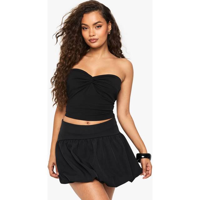 Womens Woven Puffball Detail Mini Skirt - Black - 16