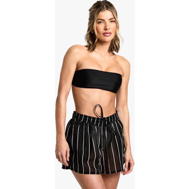 Womens Beachwear Essentials Striped Shorts - Black
