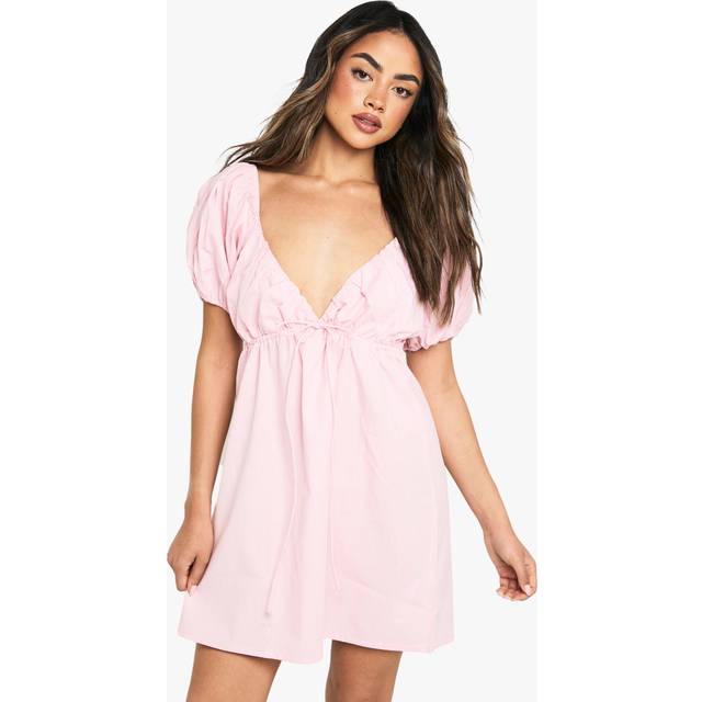 Womens Cotton Poplin Smock Dress - Pink - 12, Pink