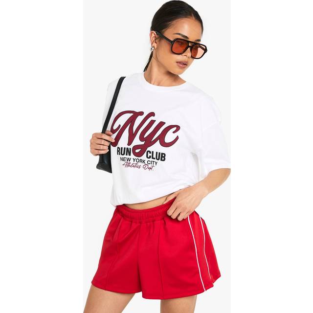 Womens Tricot Side Stripe Shorts - Red - M