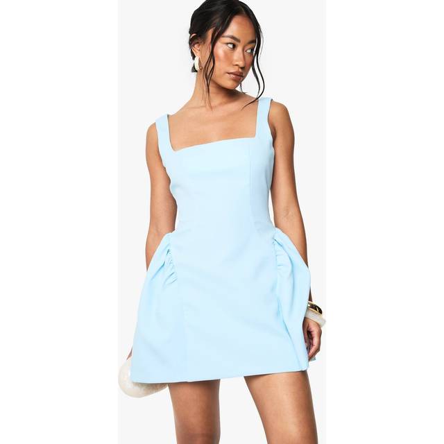 Womens Square Neck Full Skirt Mini Dress - Blue - 10