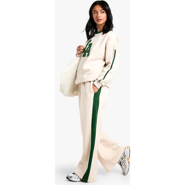 Womens Petite Contrast Side Stripe Wide Leg Jogger - Cream - S
