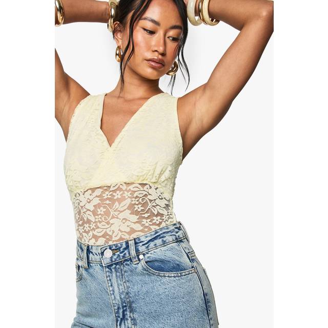 Womens Lace Wrap Over Bodysuit - Yellow - 6, Yellow