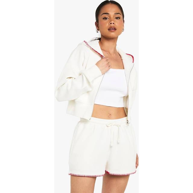 Womens Contrast Stitch Zip Through Short Tracksuit - Cream - L, Cream