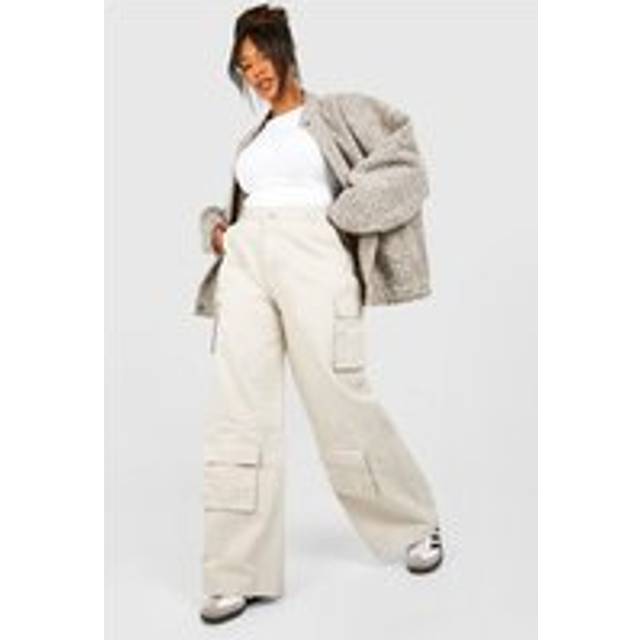 Womens Plus Baggy Boyfriend Cargo Jeans - Beige - 16, Beige