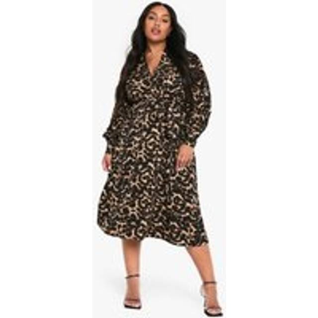 Womens PLUS LEOPARD PRINT BELTED SKATER DRESS - Multi - 26
