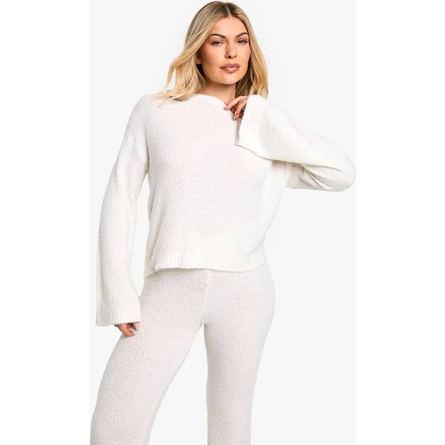 Womens Open Back Boucle Jumper - White - L