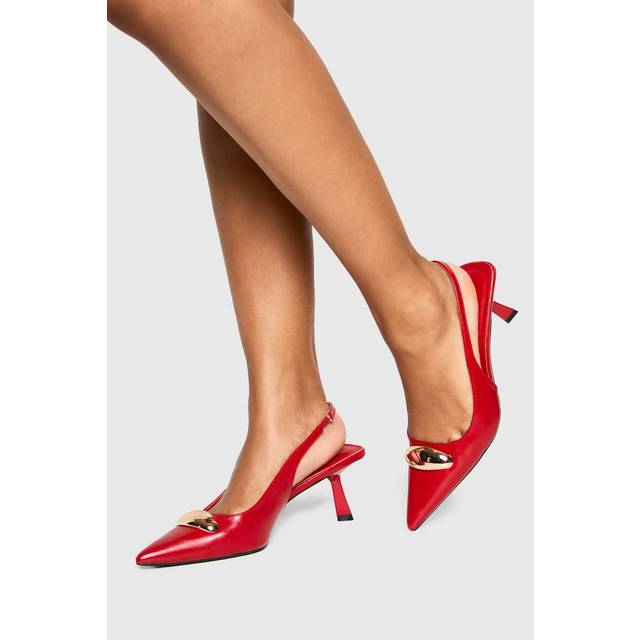 Womens Gold Hardware Low Stiletto Slingback Court Shoes - Red - 5, Red
