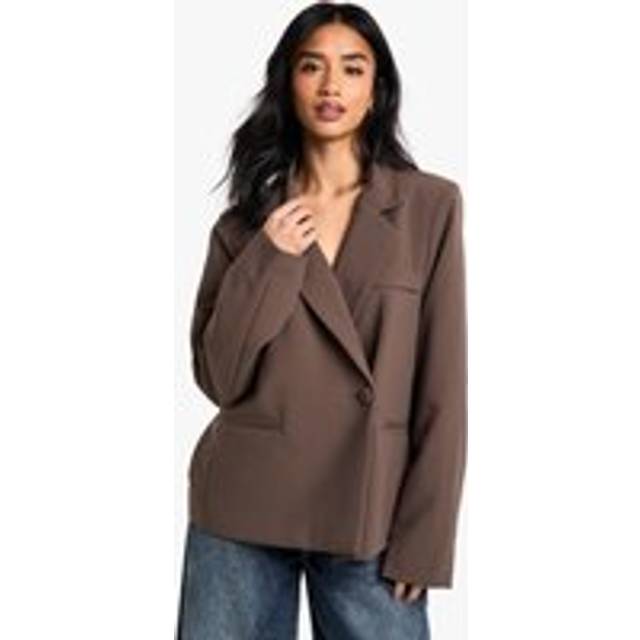 Womens Petite Essential Oversized Blazer - Taupe - 16