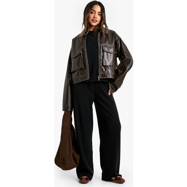 Womens Crinkle Oversized Top And Wide Leg Trouser Co-Ord Set - Black - 16