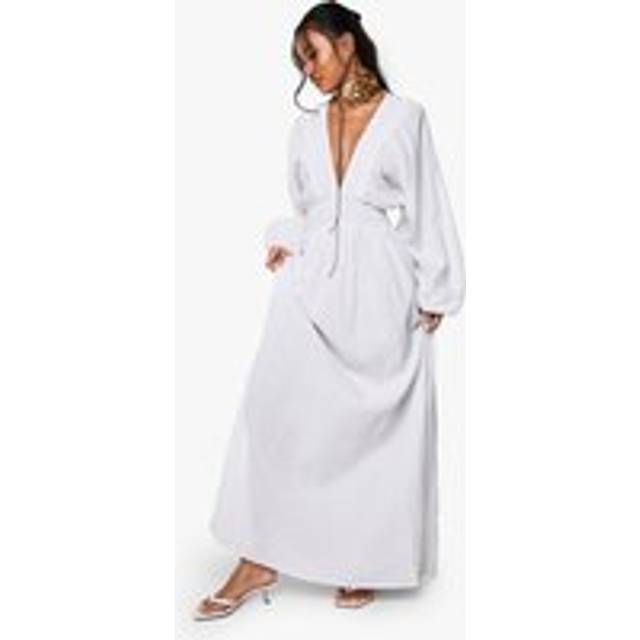 Womens Cheesecloth Plunge Maxi Dress - White - 12