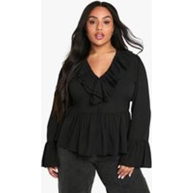 Womens plus chiffon ruffle blouse - Black - 18