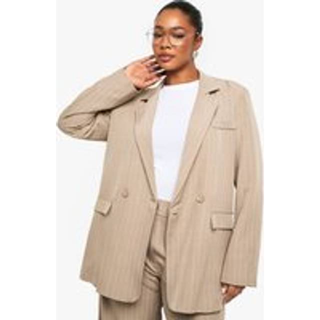 Womens Plus Pinstripe Oversized Blazer - Brown - 16, Brown