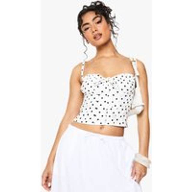 Womens Polka Dot Bengaline Bow Detail Corset Top - White - 8