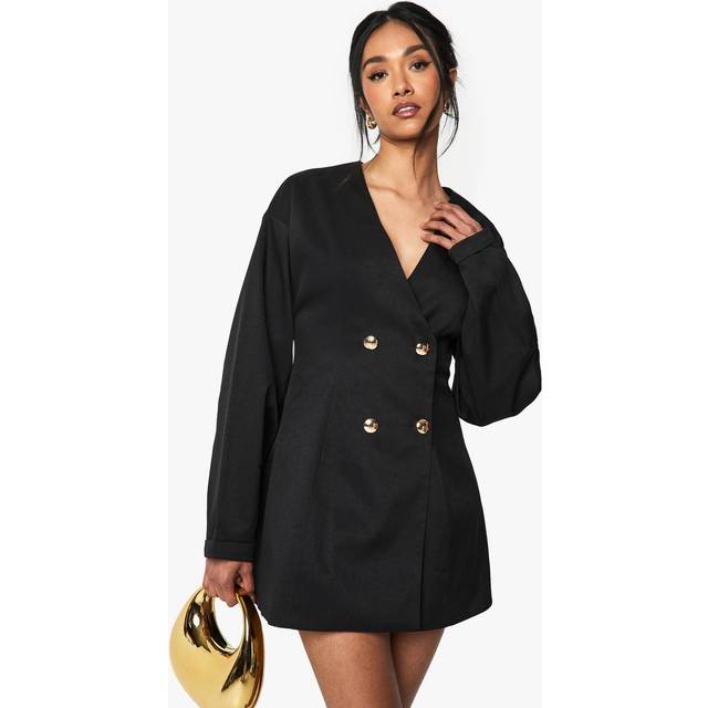Womens Tailored Collarless Cinched Waist Blazer Dress - Black - 14, Black