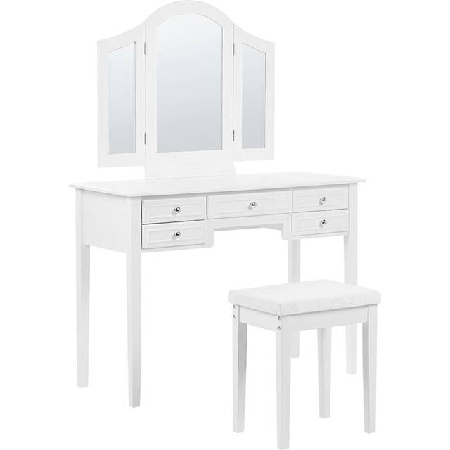Beliani - Stylish Decorative 5-Drawer Retro Dressing Table with Mirror White Lumiere