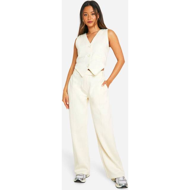 Womens Button Through Waistcoat And Straight Leg Jogger Set - Cream - Xl, Cream