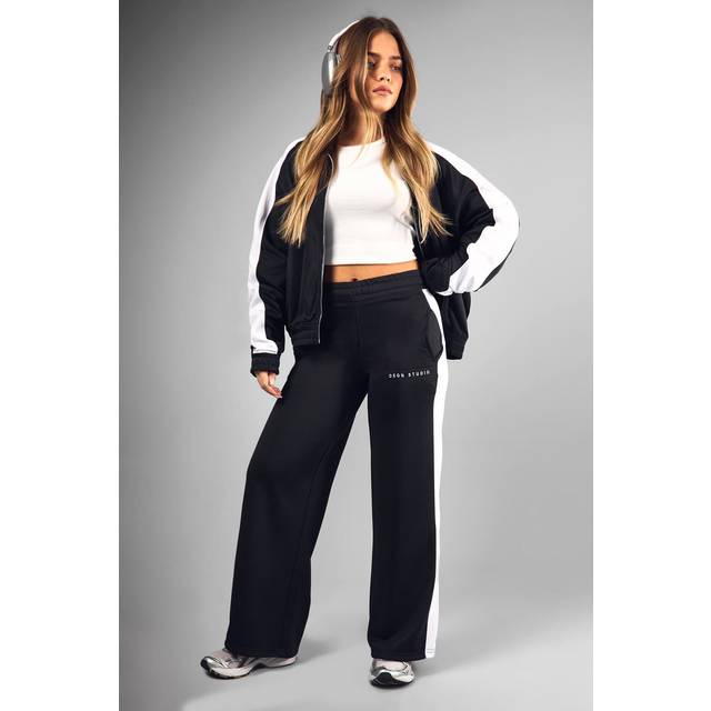 Womens Petite Contrast Straight Leg Jogger - Black - S, Black
