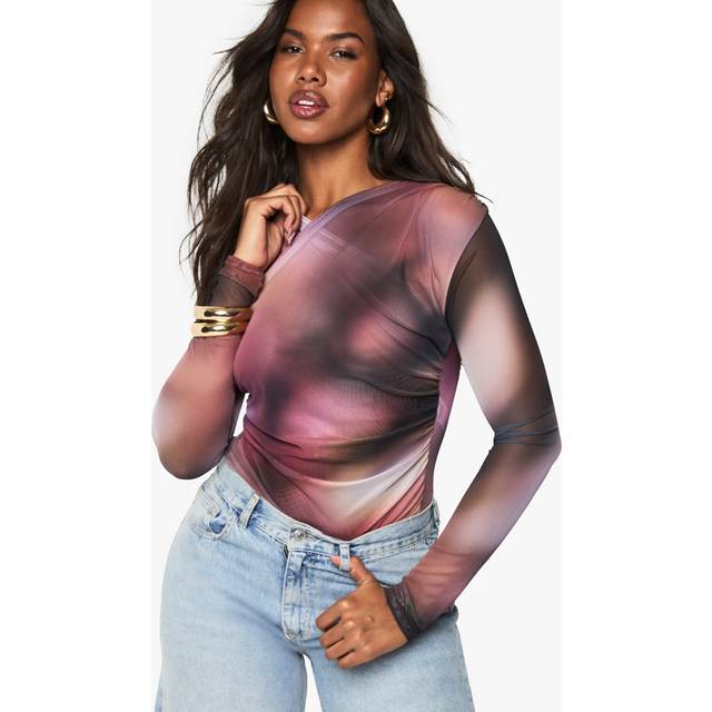Womens Printed Mesh Cross Over Bodysuit - Multi - 12, Multi