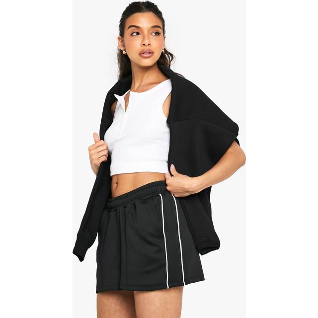Womens Tricot Side Stripe Shorts - Black - S, Black