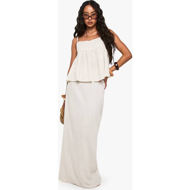 Womens Linen Look Column Maxi Skirt - Beige - 12