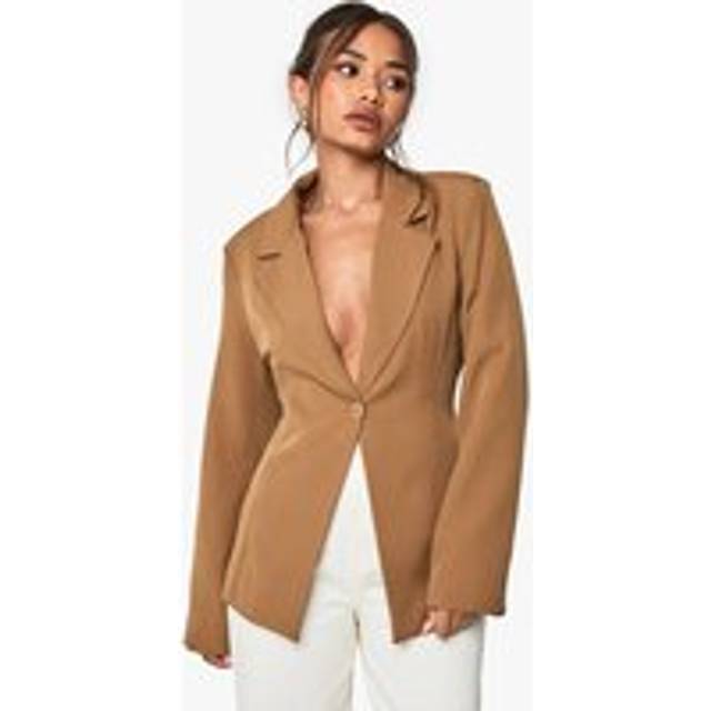 Womens Open Back Tailored Blazer - Beige - 16
