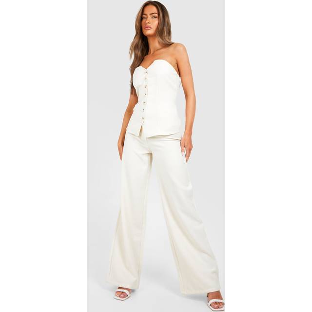 Womens Linen Look Wide Leg Trousers - White - 6