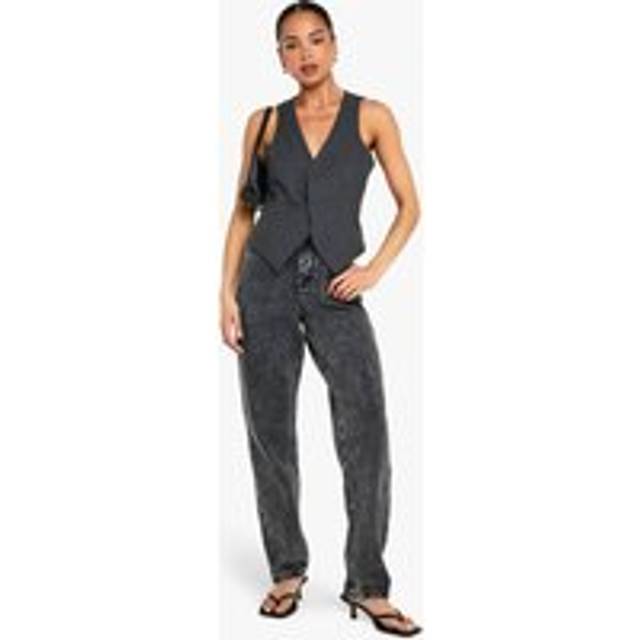 Womens Boohoo Basics High Waisted Straight Leg Jeans - Black - 12/32L