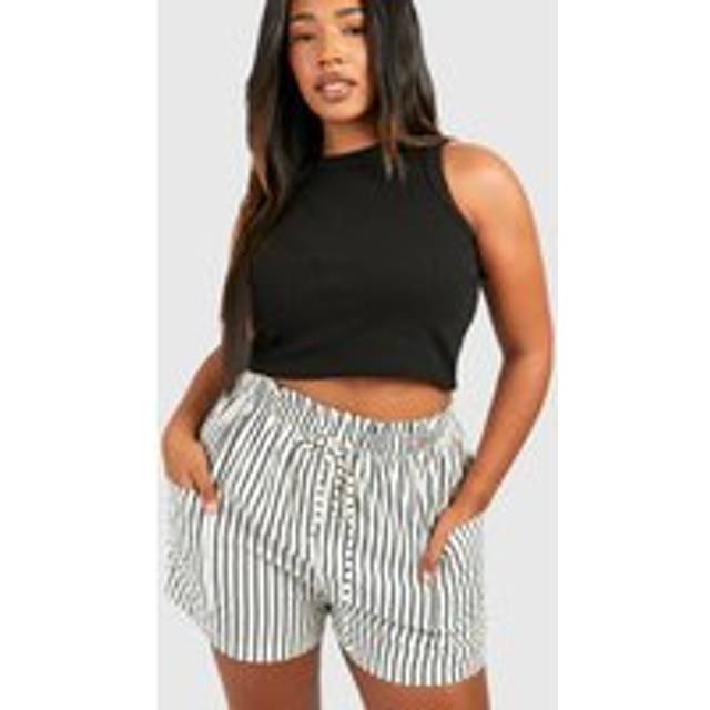 Womens Plus Stripe Woven Elasticated Flippy Short - Black - 18