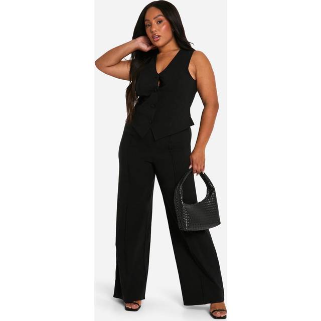Womens Plus Super Stretch Waistcoat & Seam Front Straight Leg Trousers - Black - 26