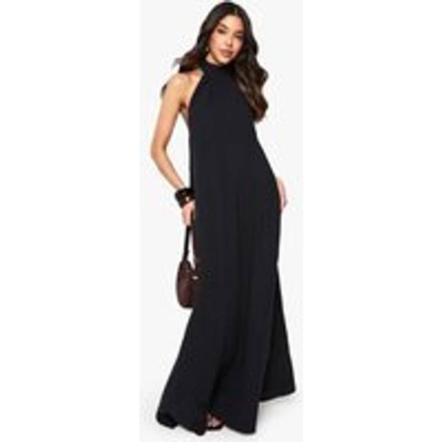 Womens Cheesecloth Halterneck Maxi Dress - Black - 14