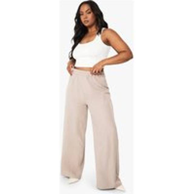 Womens Plus Elasticated Waist Wide Leg Trouser - Brown - 18, Brown