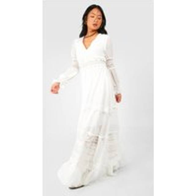 Womens Petite Boho Lace Detail Tierred Maxi Dress - White - 16, White