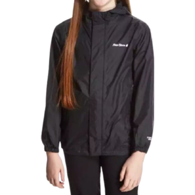 Kids Packable Waterproof Jacket Black, Black - 9-10Y
