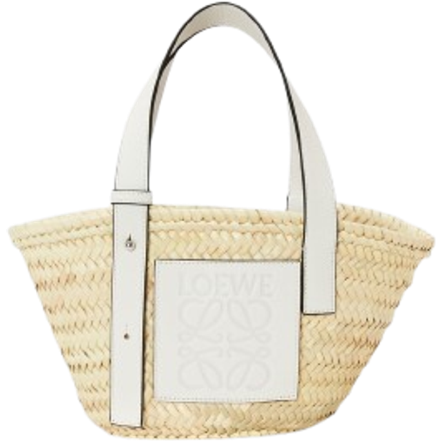 Loewe Womens Tural/white Basket Raffia and Leather Tote Bag - NATURAL/WHITE