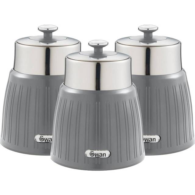 Swan Retro Set of 3 Circular Canisters Grey