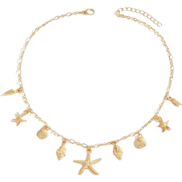 SHEIN 1pc Women&#39;s Fashion Pendant Necklace, Vintage Bohemian Beach Style With Sea Star, Shell, Turtle & Multi-Pendant Design, Layered Clavicle Chain, Party/