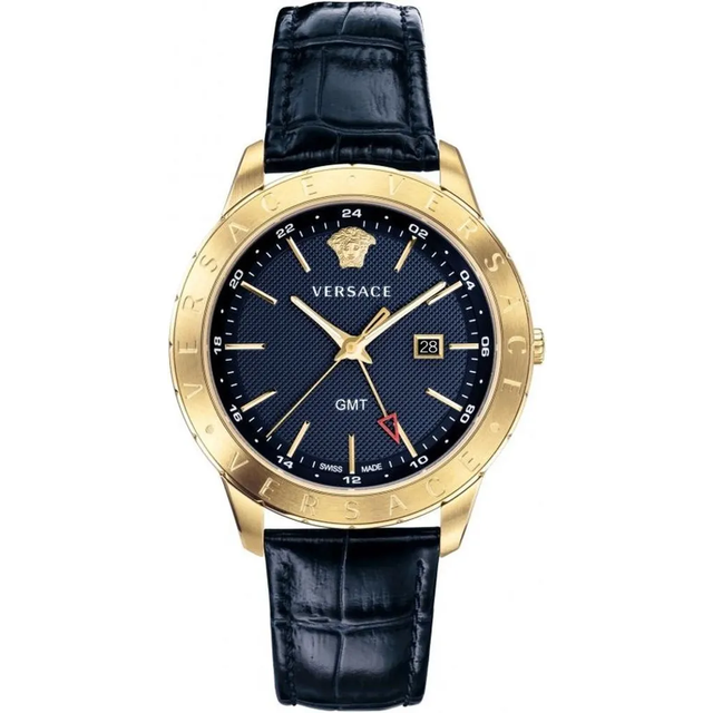 Univers GMT blue gold leather watch