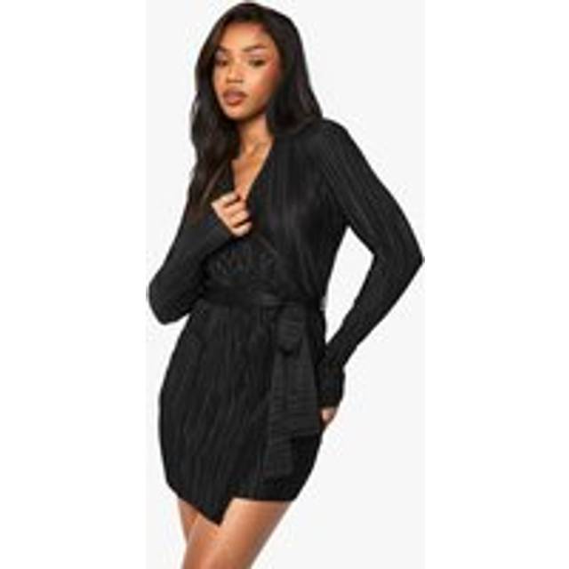 Womens Plisse Wrap Mini Dress - Black - 8
