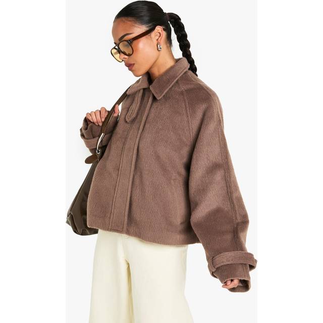 Womens Wool Look Collar Jacket - Beige - 8, Beige