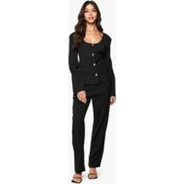 Womens Scoop Neck Button Front Fitted Blazer - Black - 16