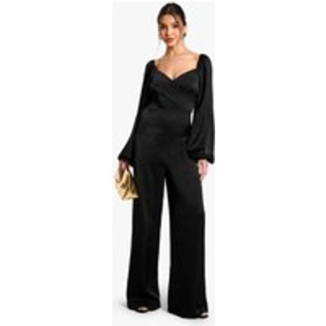 Womens Textured Satin Wrap Jumpsuit - Black - 8