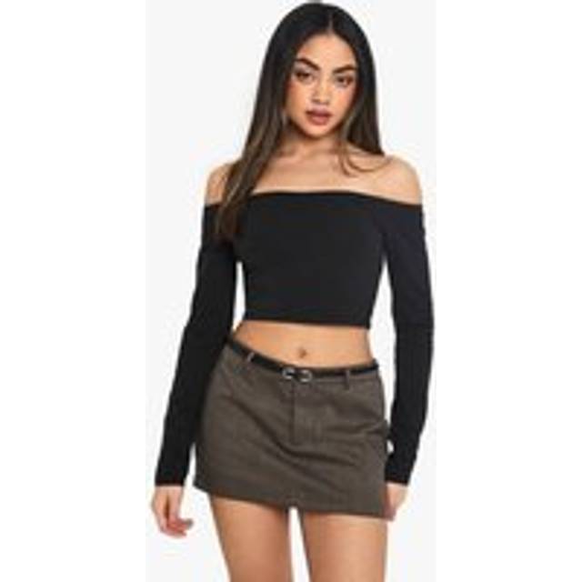 Womens Boohoo Basics Off The Shoulder Long Sleeve Top - Black - 8