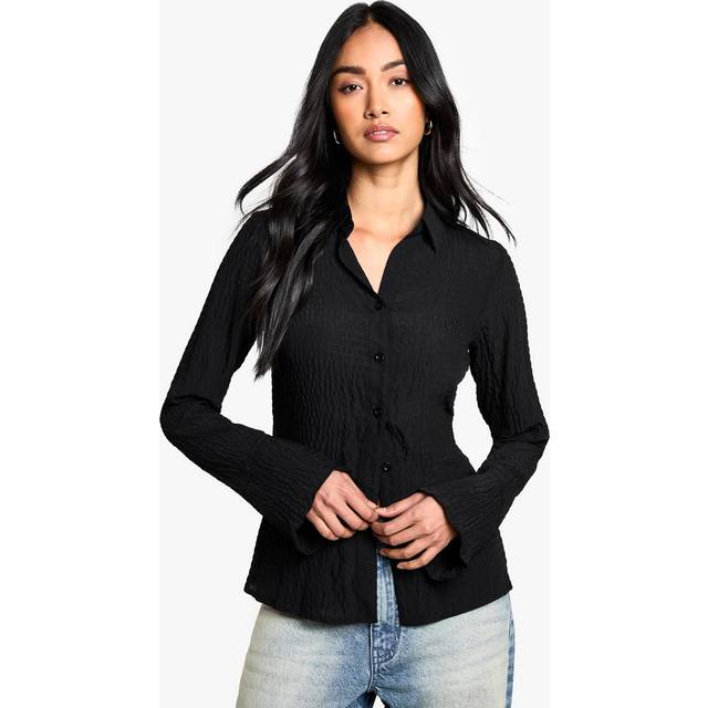 Womens Textured Seersucker shirt - Black - 10