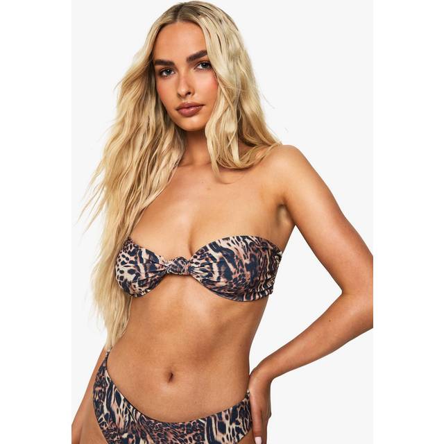 Womens Swimwear Essentials Fuller Bust Leopard Bandeau Bikini Top - Brown - 6, Brown